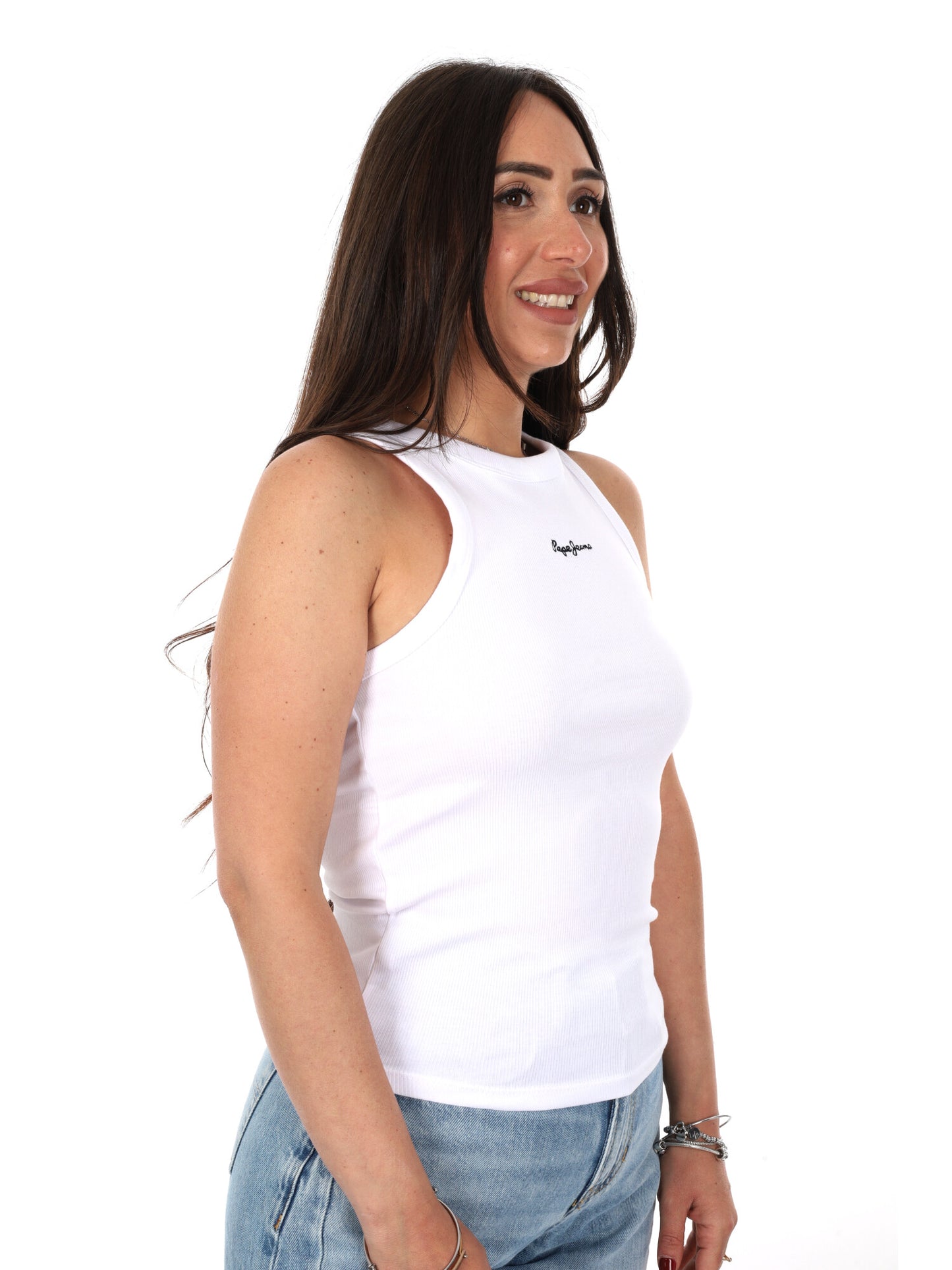 Canotta Marian in cotone elasticizzato bianca da donna Pepe Jeans