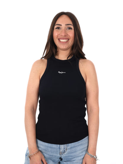 Pepe Jeans Marian, canotta donna nera in cotone a coste
