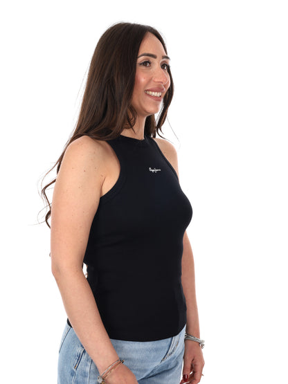 Pepe Jeans Marian, canotta donna nera in cotone a coste