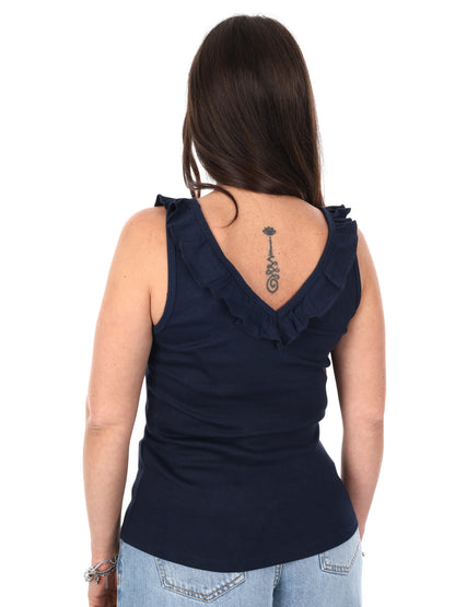 Pepe Jeans Millie, canotta donna blu a coste con scollo a V