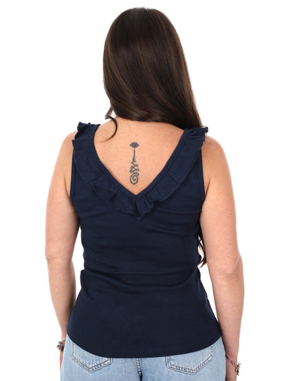 Pepe Jeans Millie, canotta donna blu a coste con scollo a V