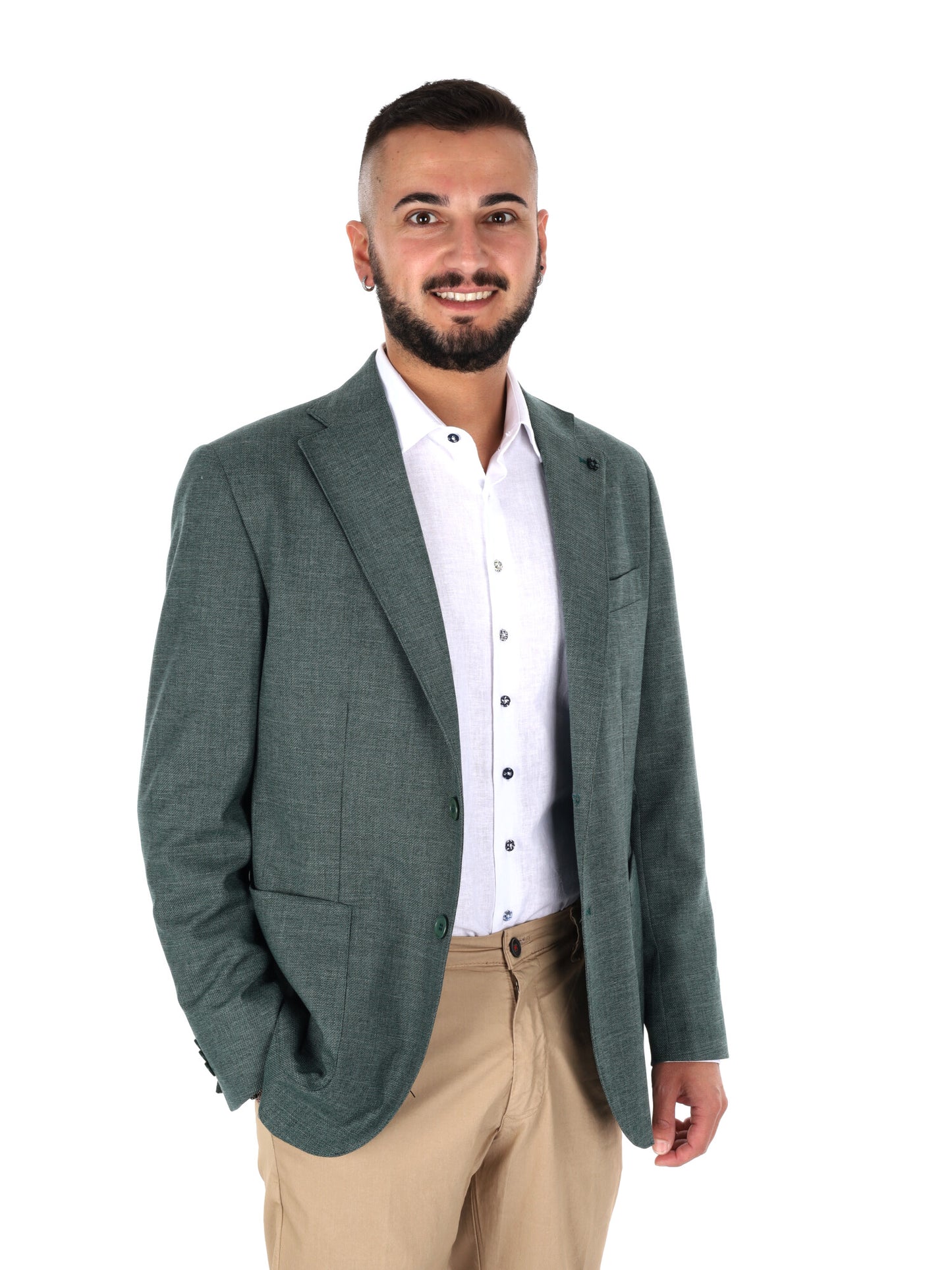 Giacca elegante da uomo FB verde per primavera estate 2026