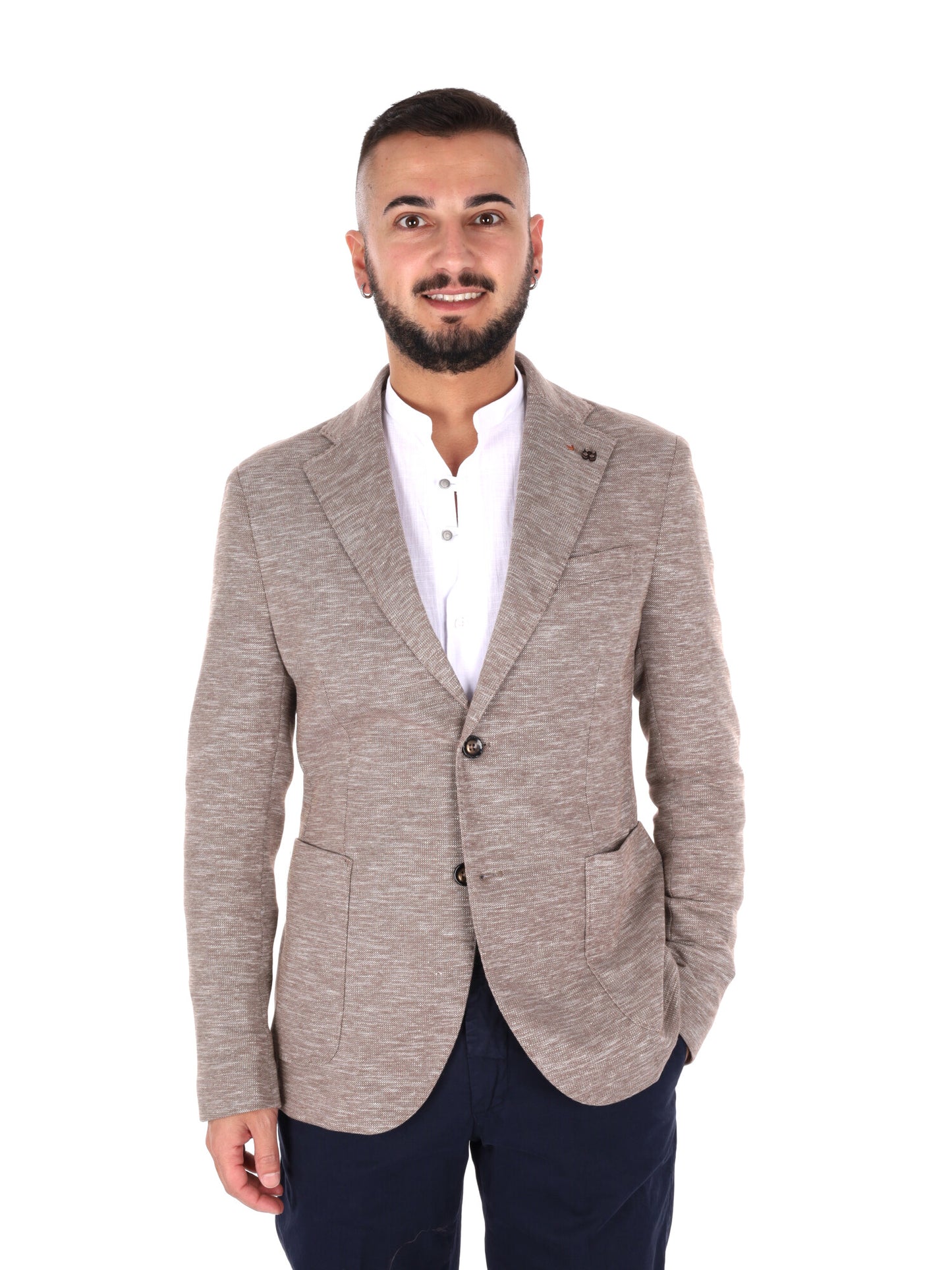 Giacca elegante da uomo FB in lino color fango per la primavera