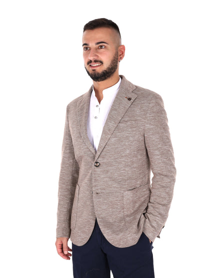 Giacca elegante da uomo FB in lino color fango per la primavera
