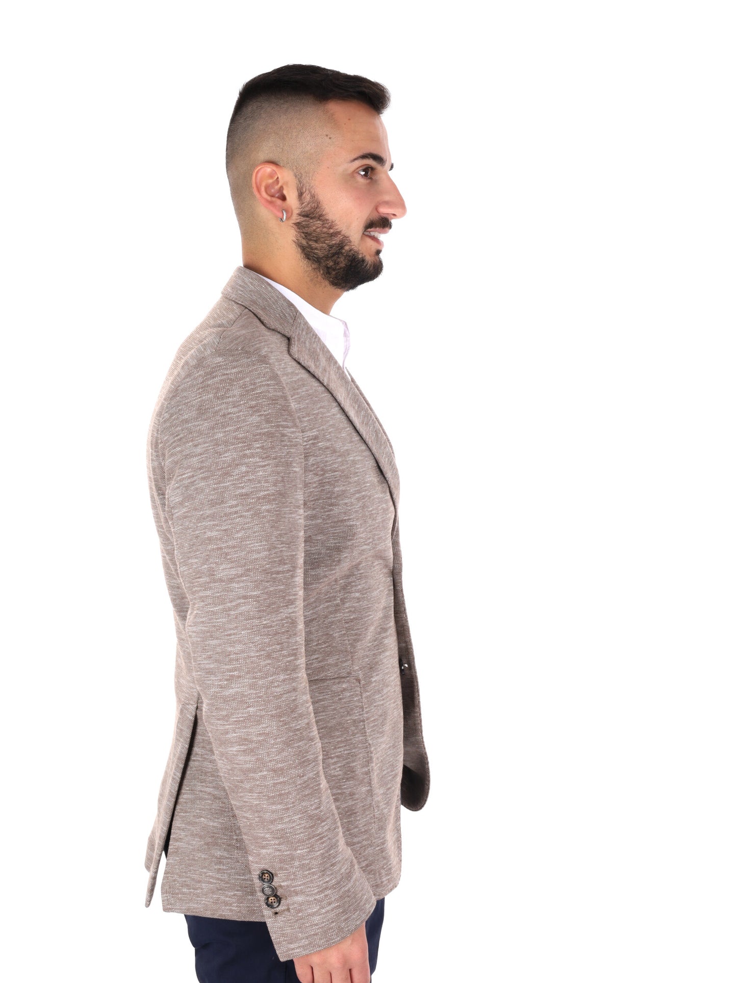 Giacca elegante da uomo FB in lino color fango per la primavera