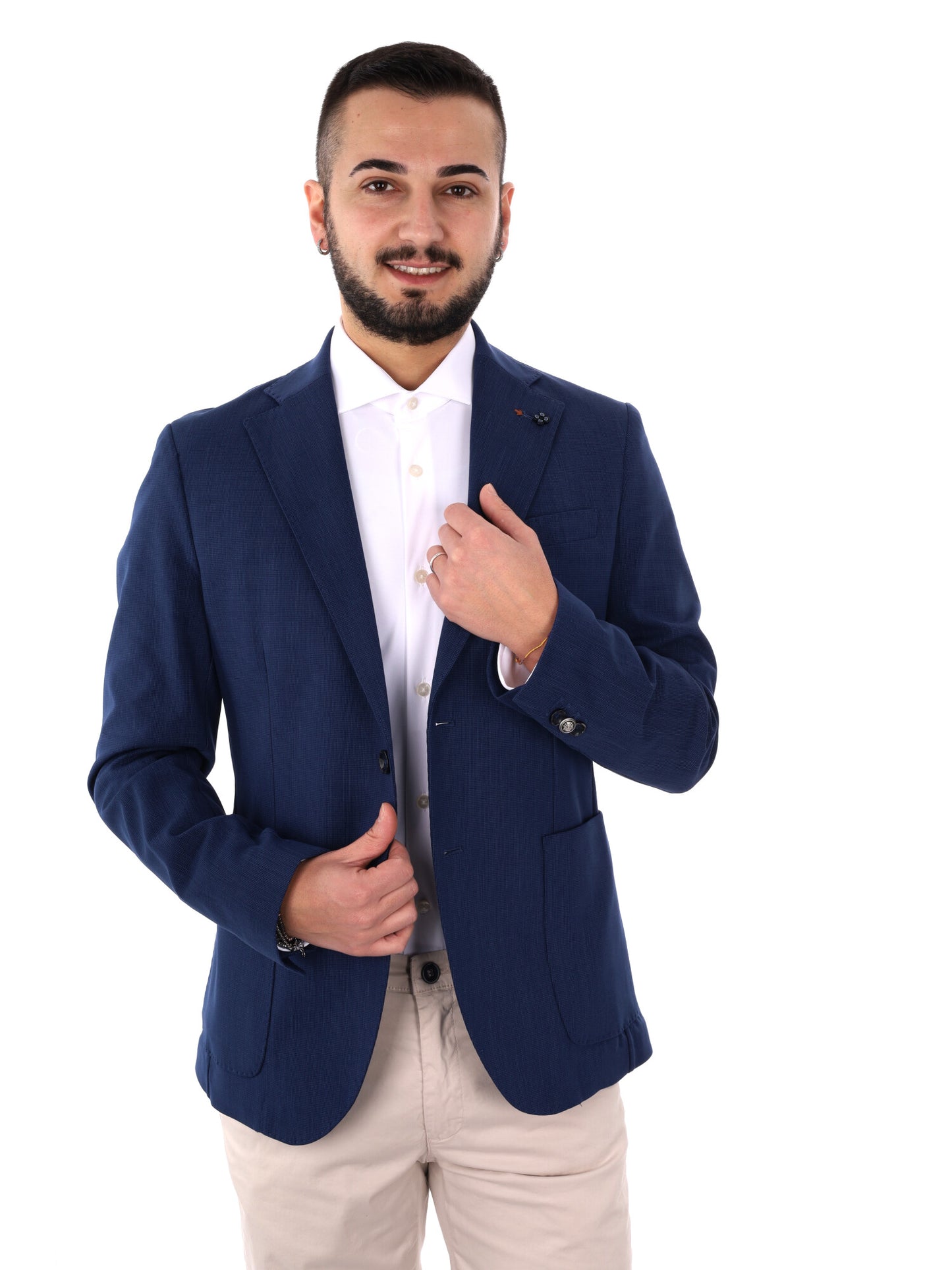 Giacca blu da uomo FB elegante e versatile per la stagione primavera-estate