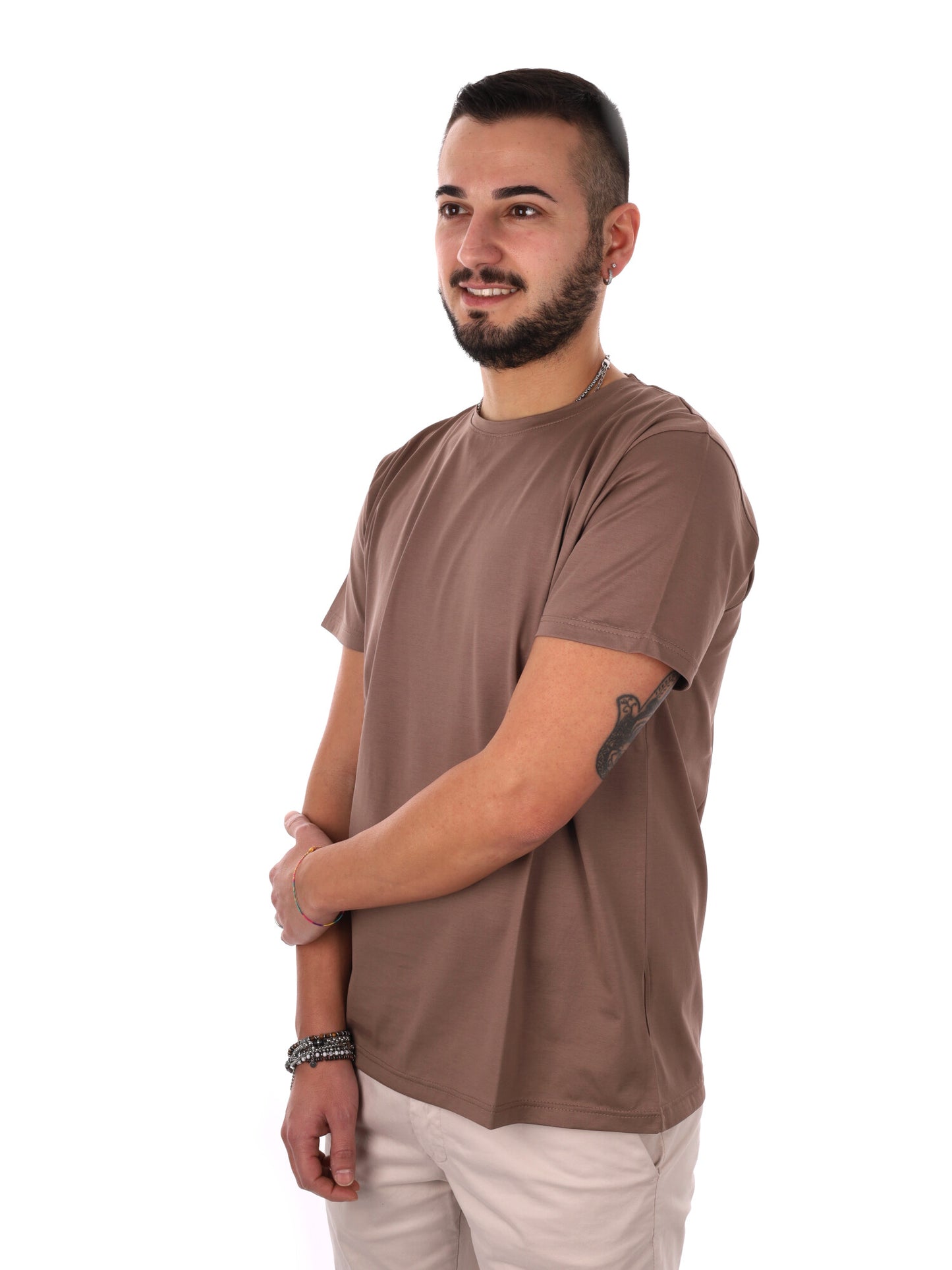 T-shirt in filo di Scozia FB da uomo color fango per primavera estate