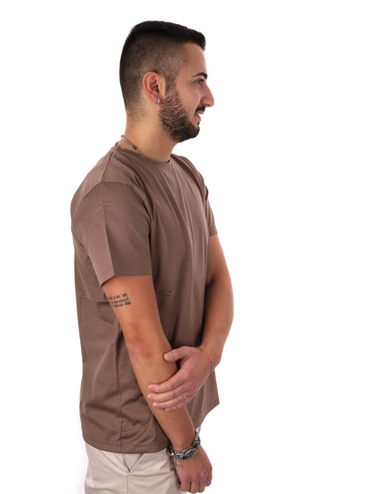 T-shirt in filo di Scozia FB da uomo color fango per primavera estate