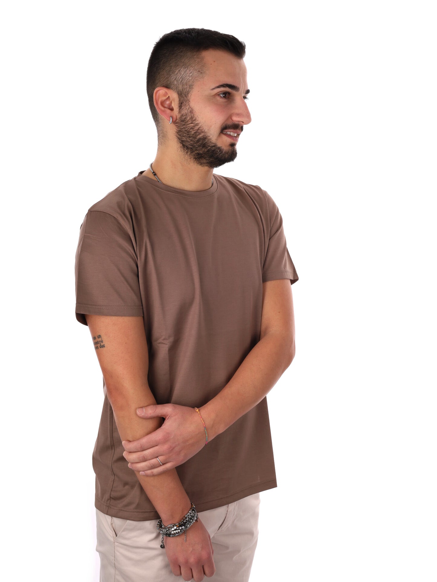 T-shirt in filo di Scozia FB da uomo color fango per primavera estate