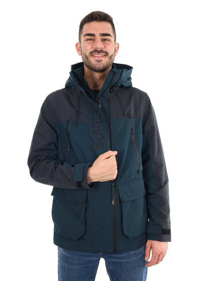 GIUBBINO COLORBLOCK CON CAPPUCCIO SUPERDRY DA UOMO BLU