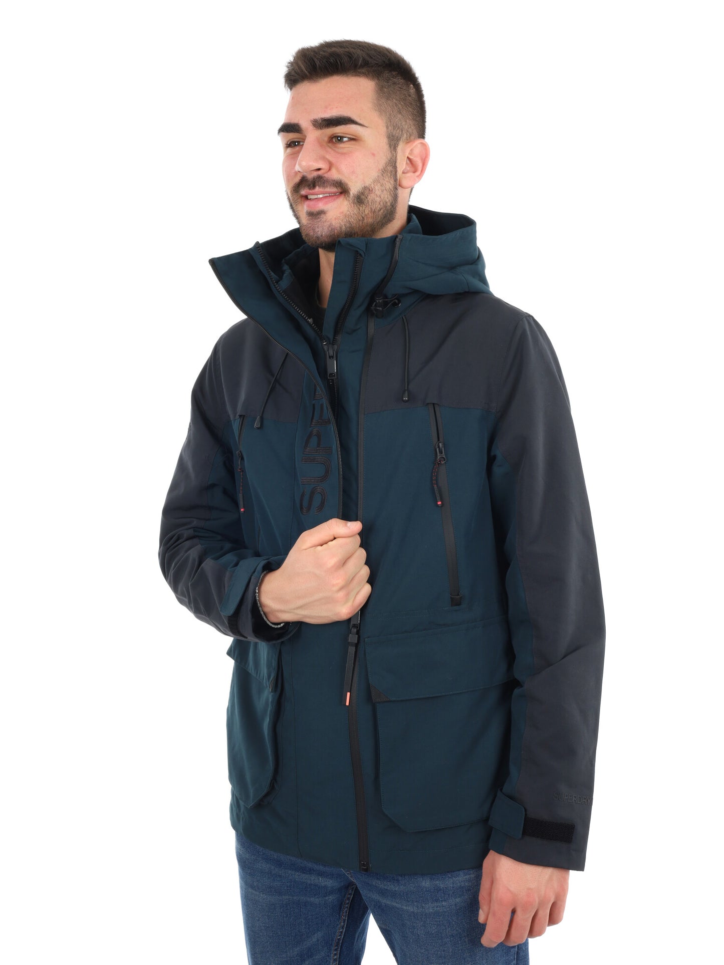 GIUBBINO COLORBLOCK CON CAPPUCCIO SUPERDRY DA UOMO BLU