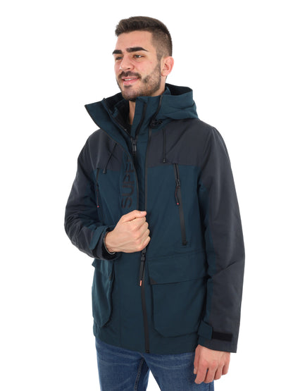 GIUBBINO COLORBLOCK CON CAPPUCCIO SUPERDRY DA UOMO BLU
