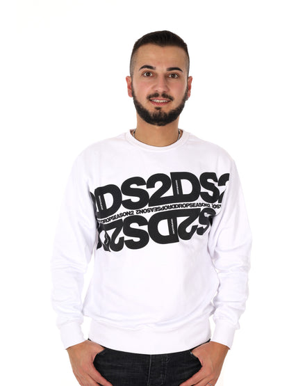 Felpa girocollo bianca da uomo Ds2, stile essenziale e casual