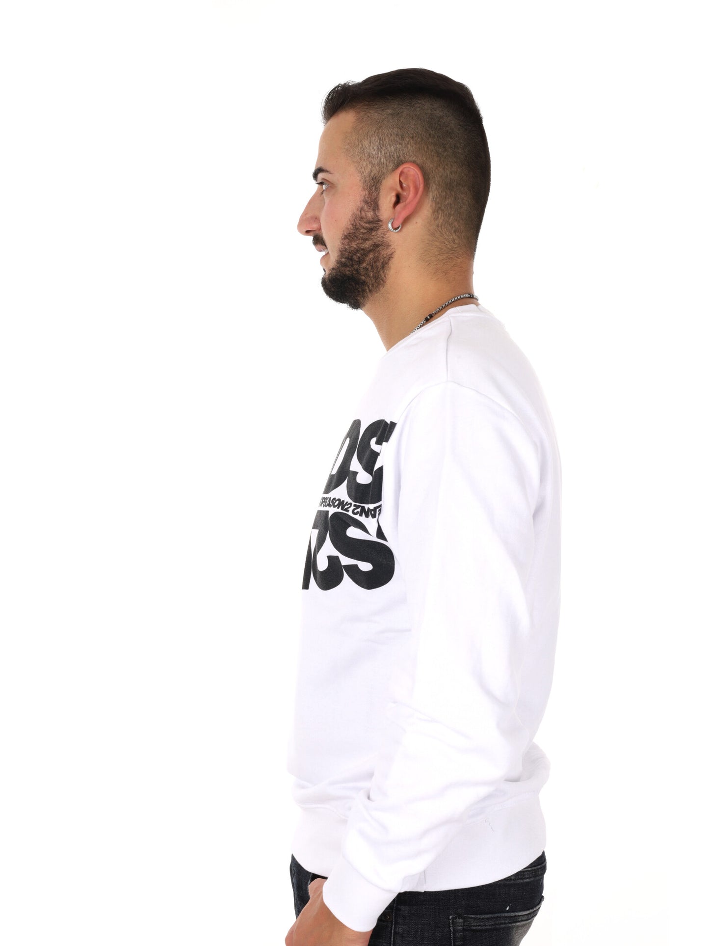 Felpa girocollo bianca da uomo Ds2, stile essenziale e casual