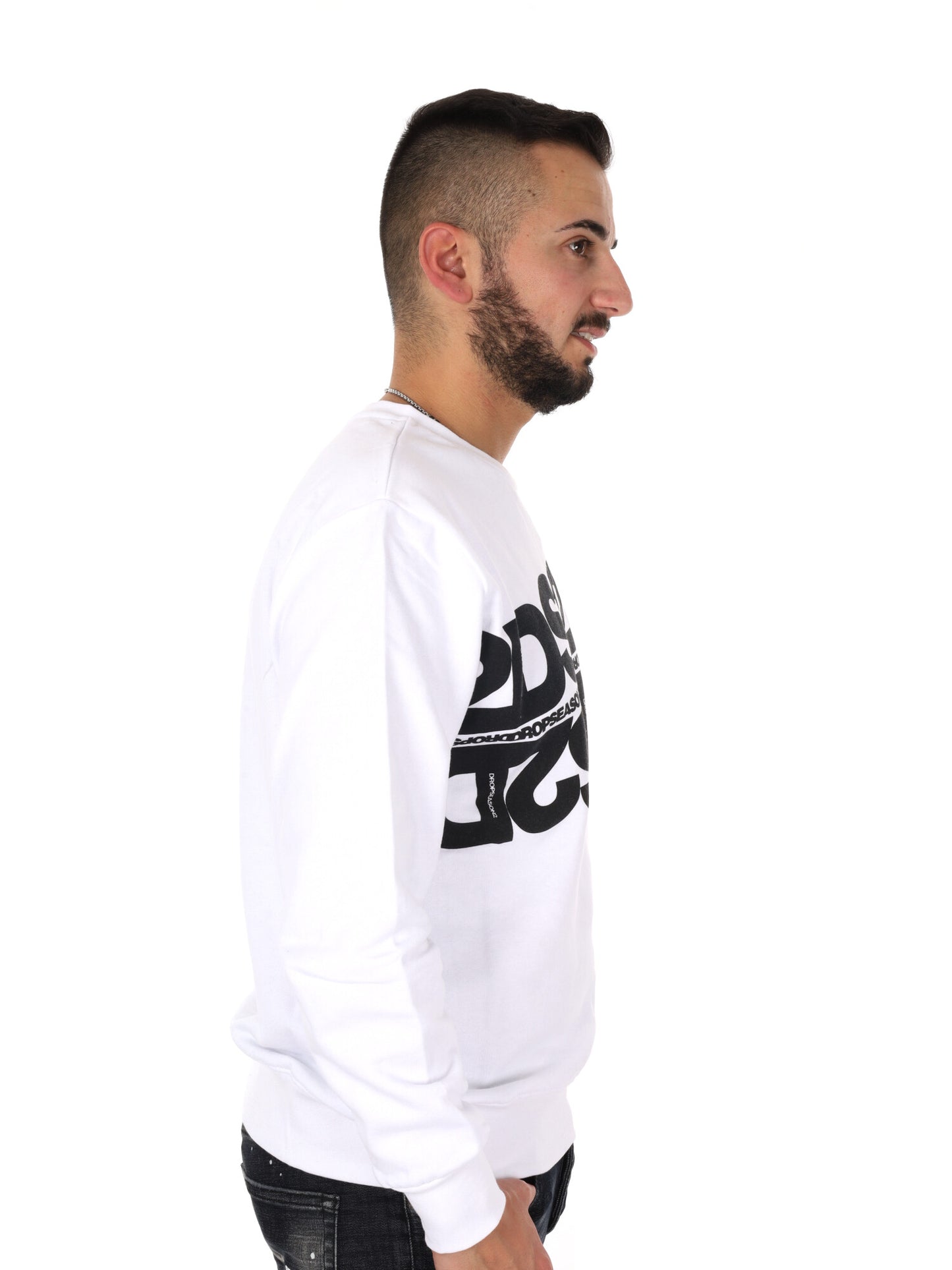 Felpa girocollo bianca da uomo Ds2, stile essenziale e casual