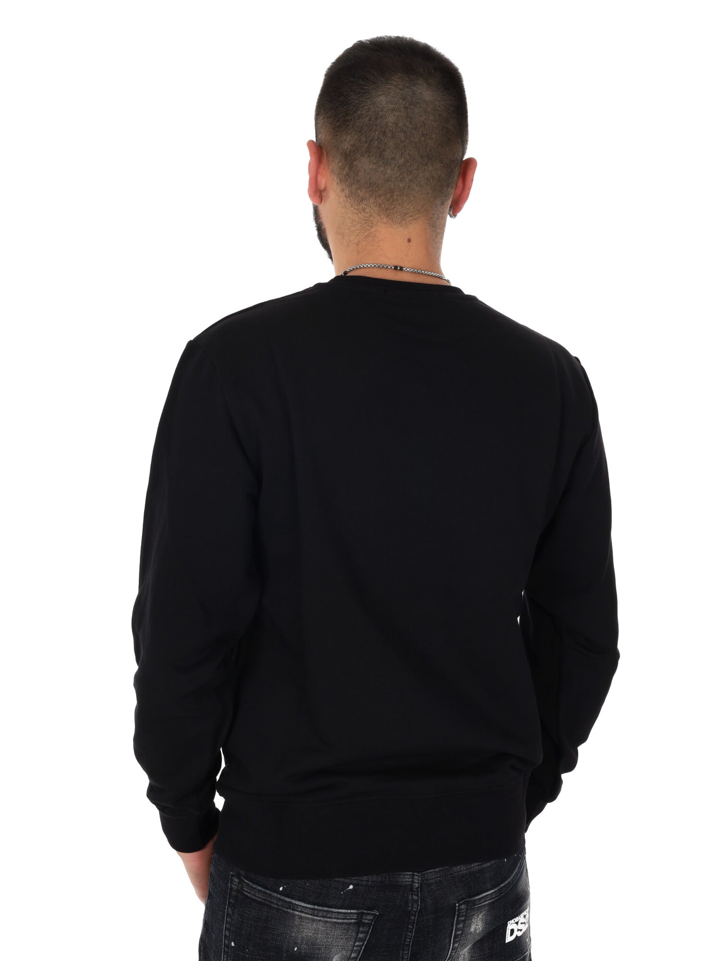 Ds2 felpa girocollo da uomo in cotone nero con maxi logo