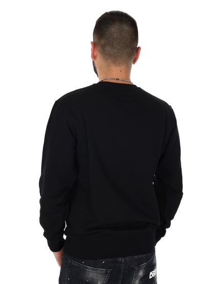 Ds2 felpa girocollo da uomo in cotone nero con maxi logo