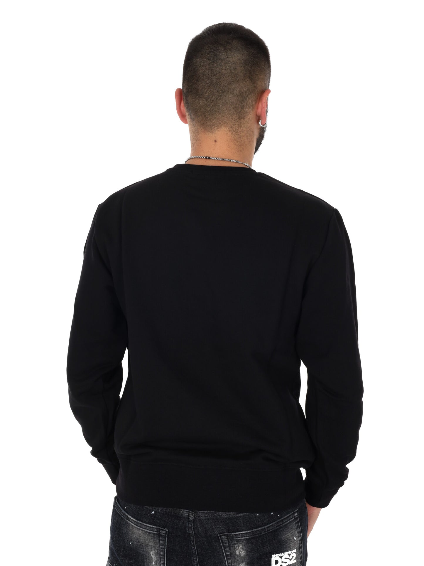Ds2 felpa girocollo da uomo in cotone nero con maxi logo