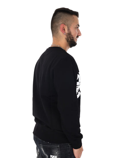 Ds2 felpa girocollo da uomo in cotone nero con maxi logo