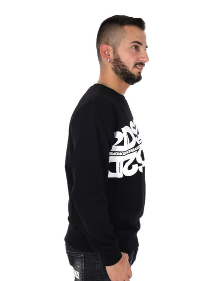 Ds2 felpa girocollo da uomo in cotone nero con maxi logo