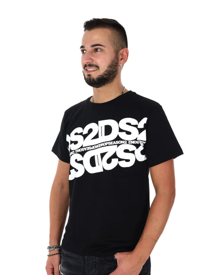 DS2 DropSeason2, t-shirt uomo nera con maxi logo diagonale