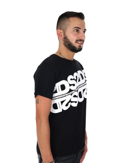 DS2 DropSeason2, t-shirt uomo nera con maxi logo diagonale