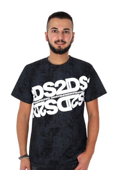 DS2 Drop Season 2, t-shirt uomo nera con design camo tono su tono