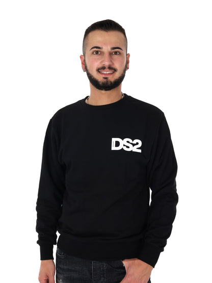 Felpa girocollo da uomo DS2 in cotone nera con logo stampato