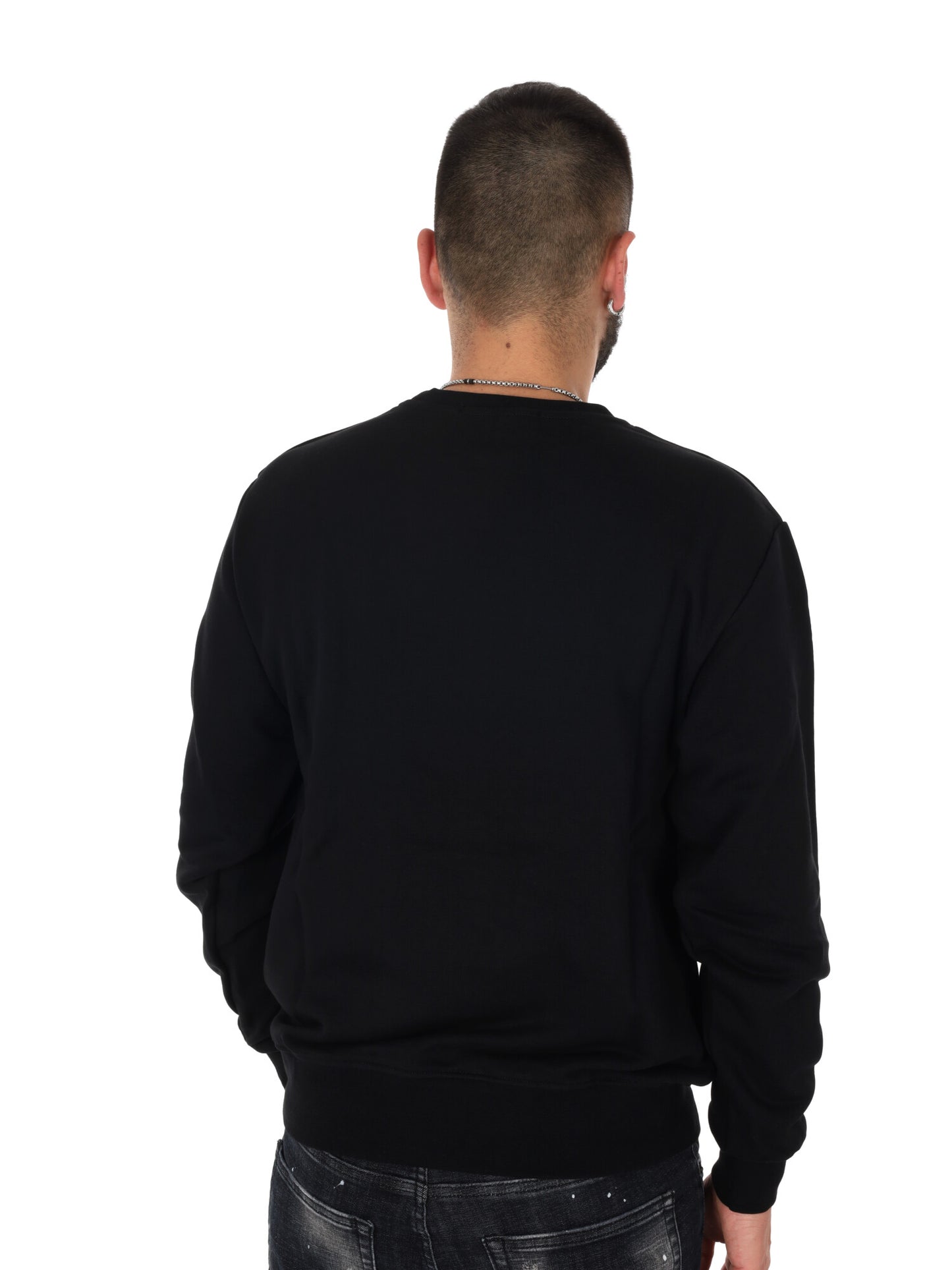 Felpa girocollo da uomo DS2 in cotone nera con logo stampato