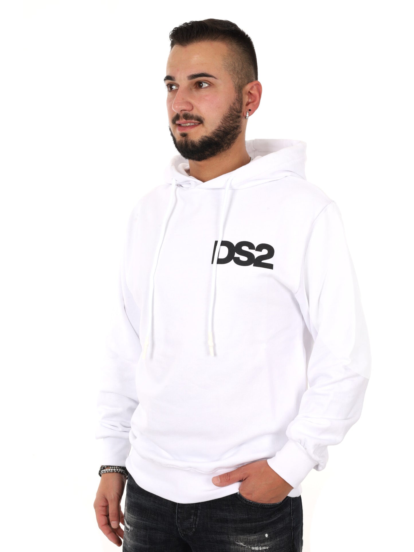 Felpa con cappuccio Ds2 da uomo bianca, stile primavera-estate