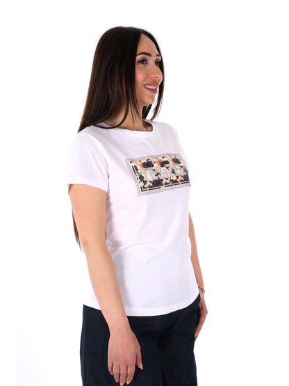Yes-Zee T-shirt donna a maniche corte bianca con applicazioni