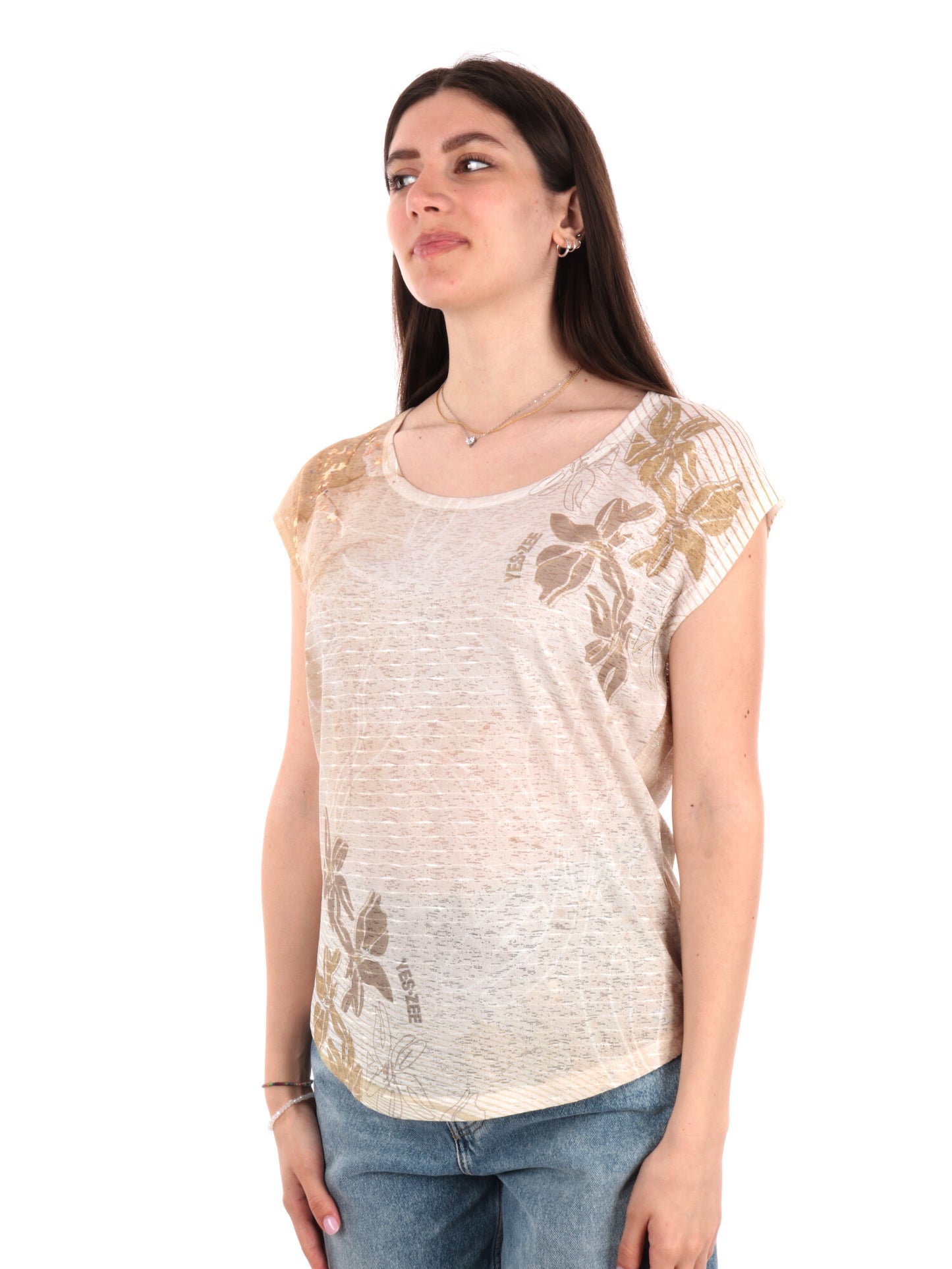 T-SHIRT CON STAMPA YES ZEE DONNA BEIGE