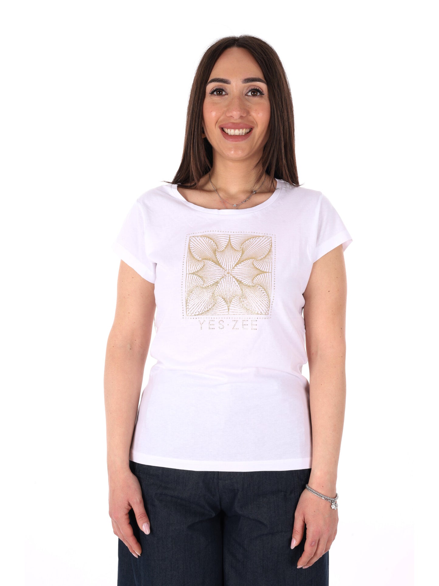Yes-Zee T-shirt maniche corte donna bianca per primavera estate