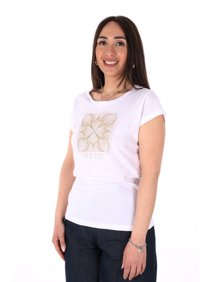 Yes-Zee T-shirt maniche corte donna bianca per primavera estate