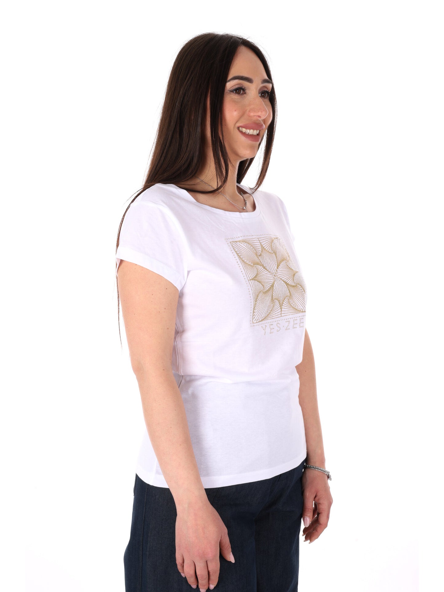 Yes-Zee T-shirt maniche corte donna bianca per primavera estate