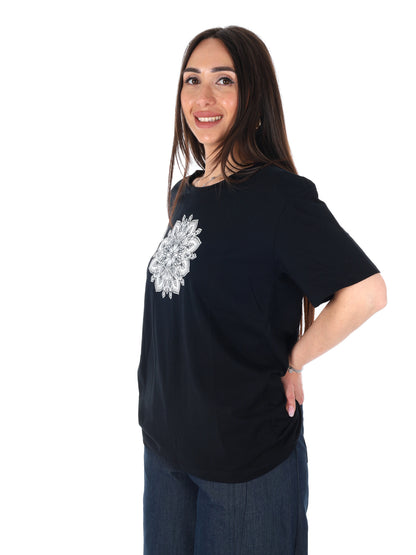 Yes-Zee t-shirt donna in cotone nero per primavera estate