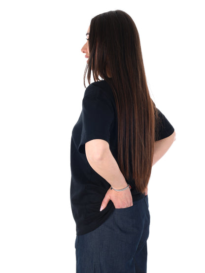 Yes-Zee t-shirt donna in cotone nero per primavera estate