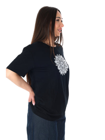 Yes-Zee t-shirt donna in cotone nero per primavera estate