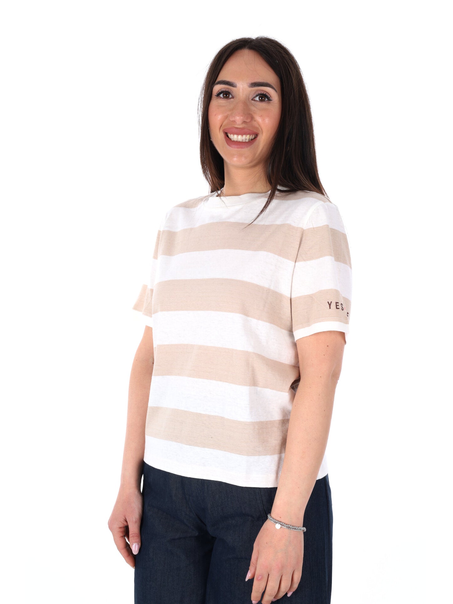 Yes-Zee T-shirt maniche corte donna beige per la primavera-estate