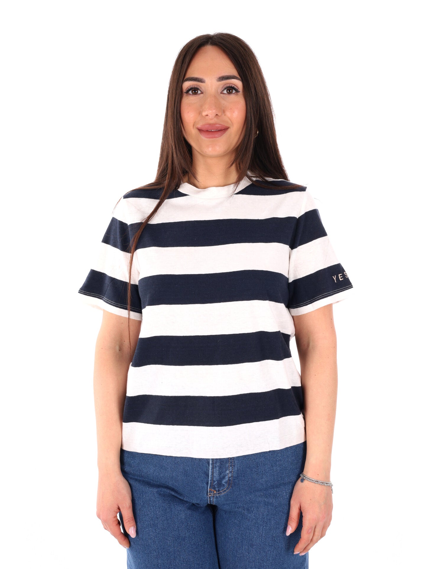 Yes-Zee T-shirt maniche corte donna blu, stile casual