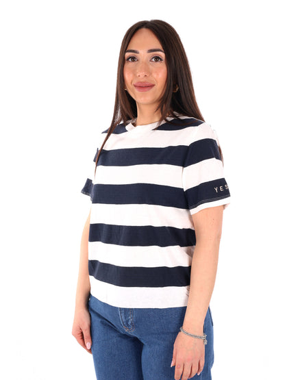Yes-Zee T-shirt maniche corte donna blu, stile casual