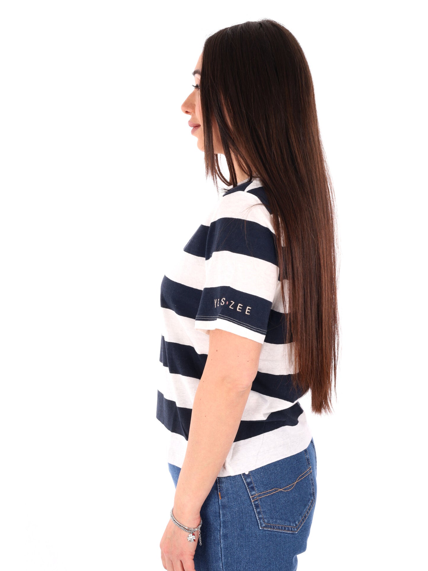 Yes-Zee T-shirt maniche corte donna blu, stile casual