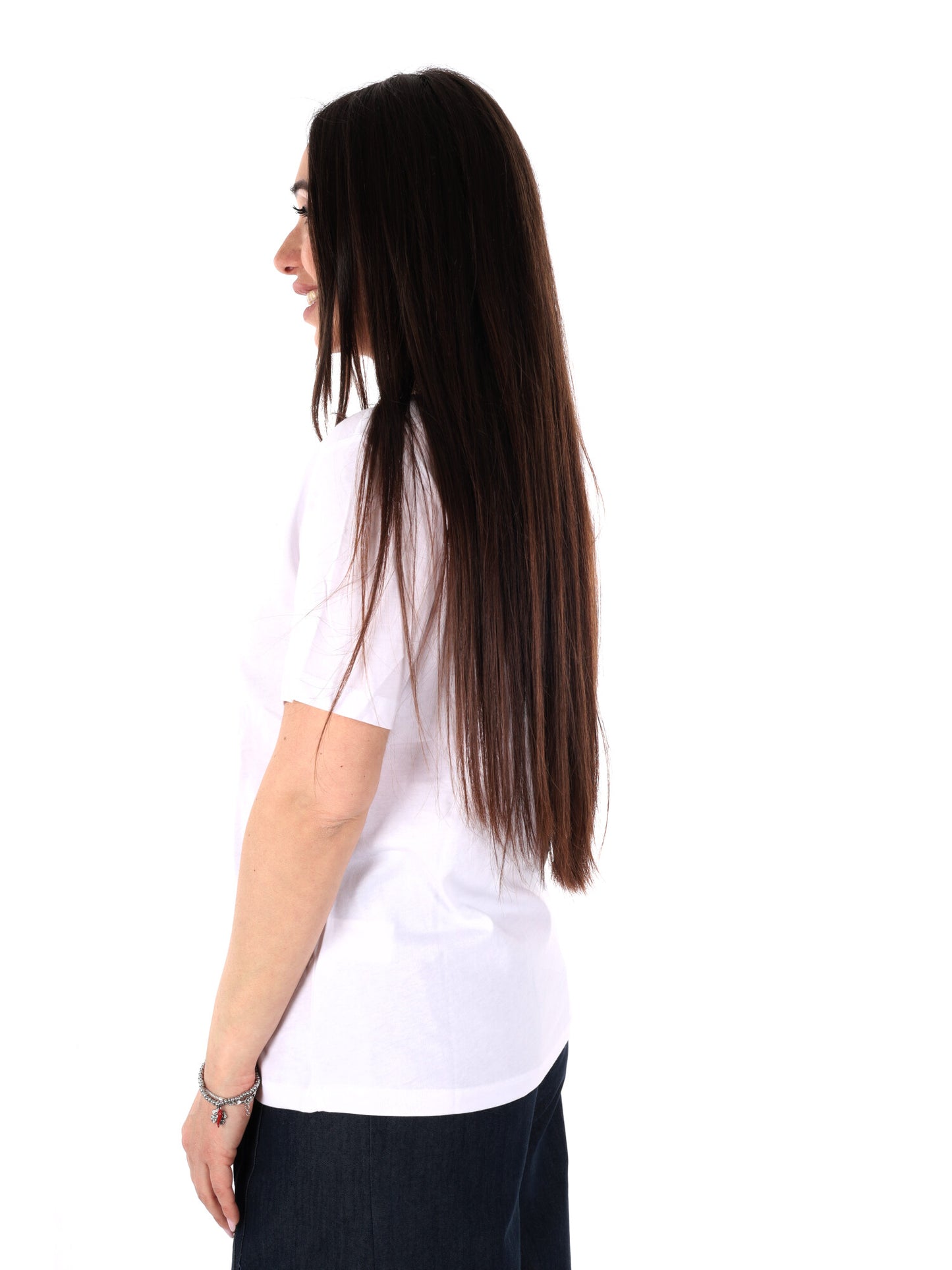 T-shirt Yes-Zee donna in cotone bianca con dettaglio gioiello