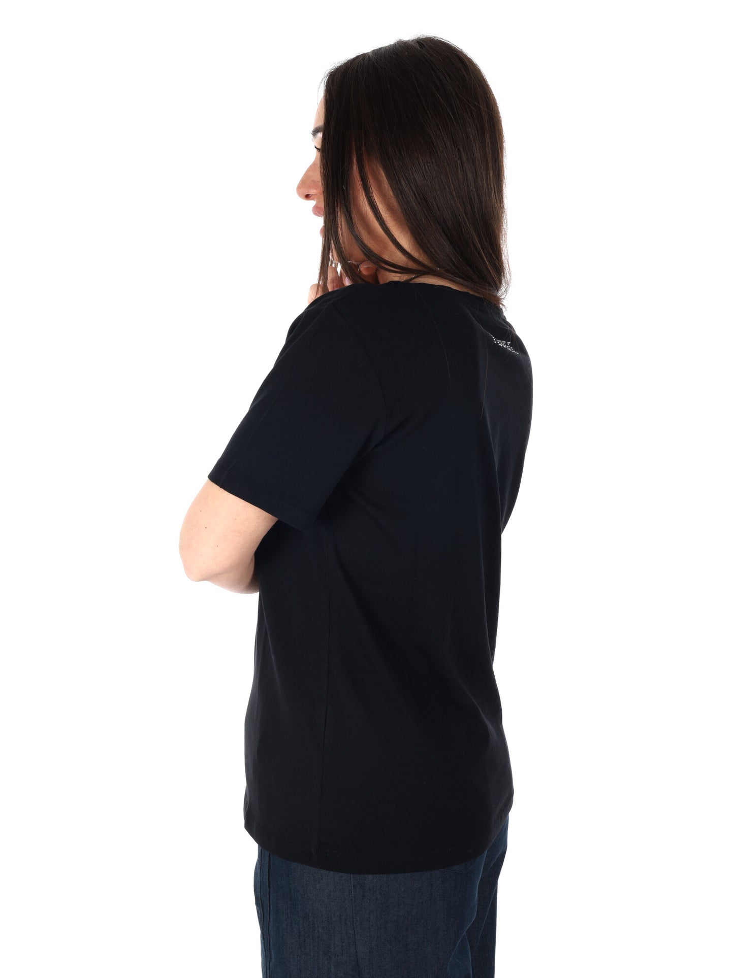 Yes-Zee t-shirt girocollo donna in cotone nera primavera estate