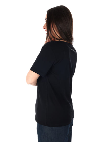 Yes-Zee t-shirt girocollo donna in cotone nera primavera estate