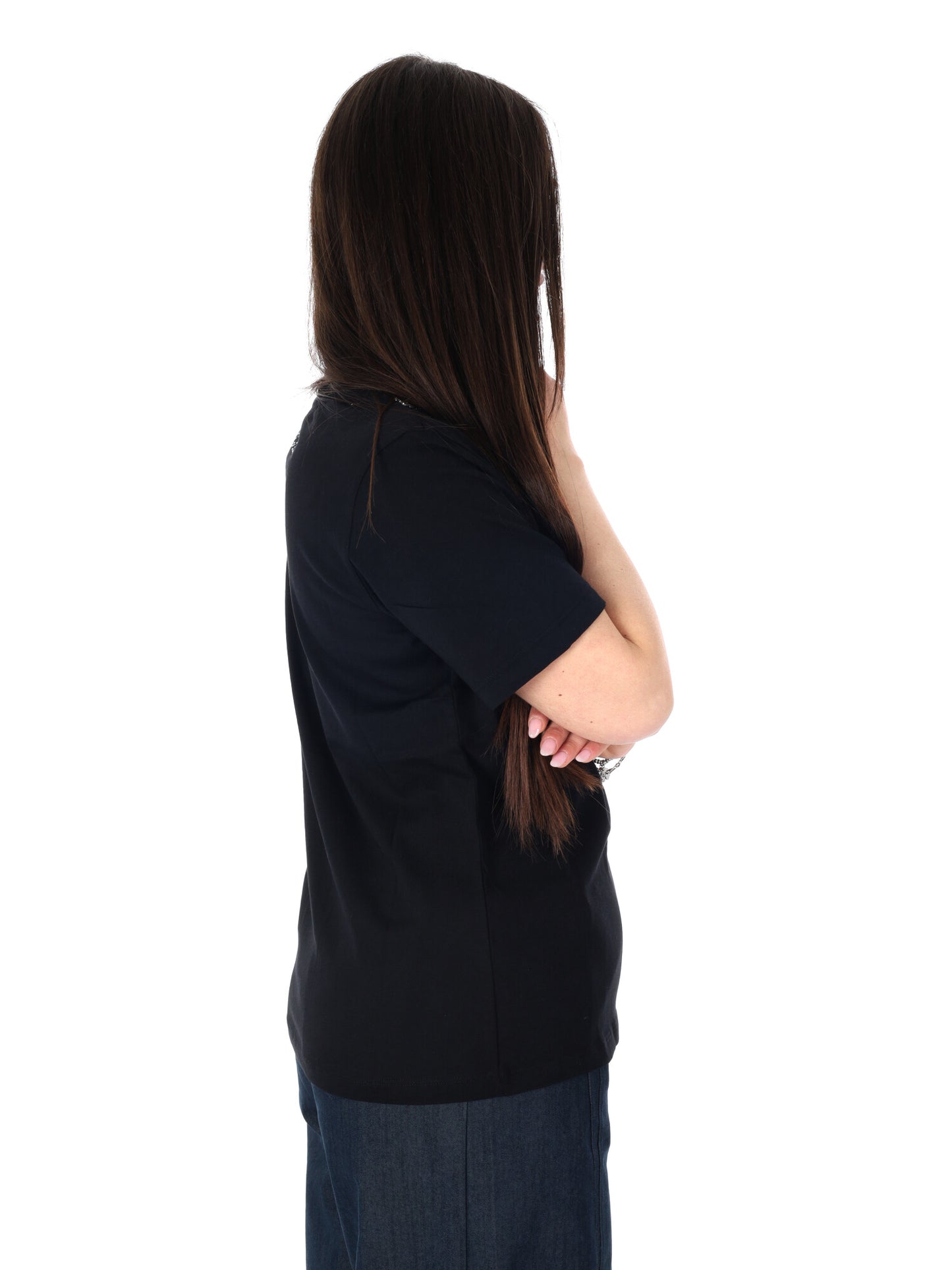 Yes-Zee t-shirt girocollo donna in cotone nera primavera estate