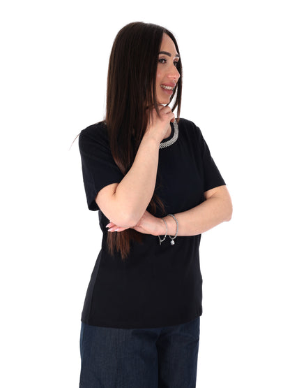 Yes-Zee t-shirt girocollo donna in cotone nera primavera estate