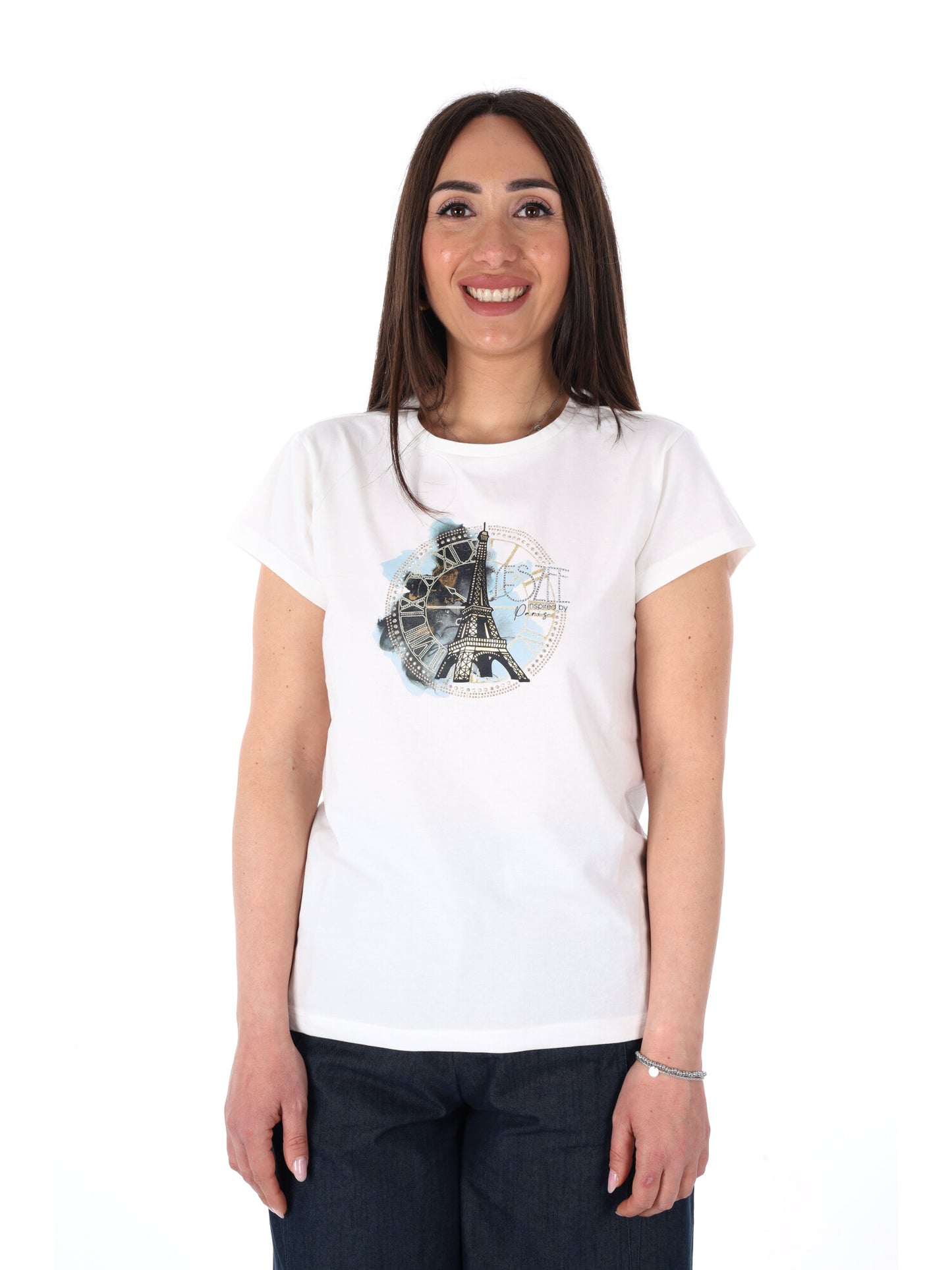 T-shirt maniche corte Yes-Zee donna bianca per primavera estate