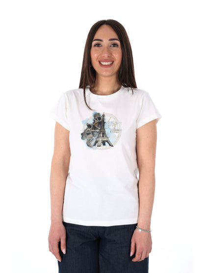 T-shirt maniche corte Yes-Zee donna bianca per primavera estate
