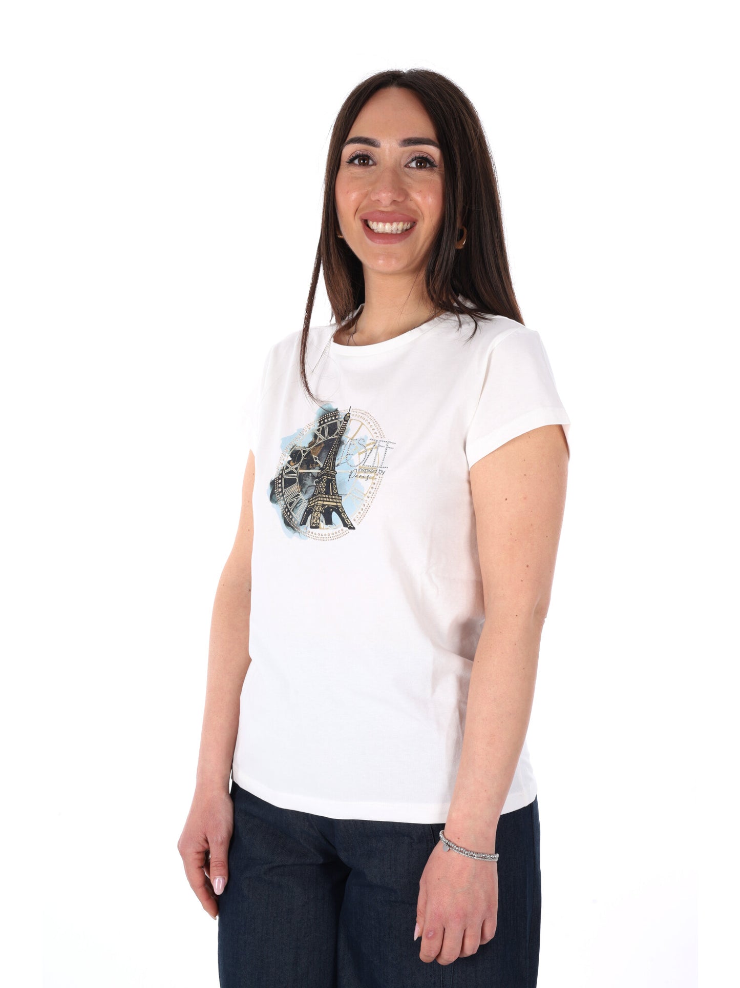 T-shirt maniche corte Yes-Zee donna bianca per primavera estate